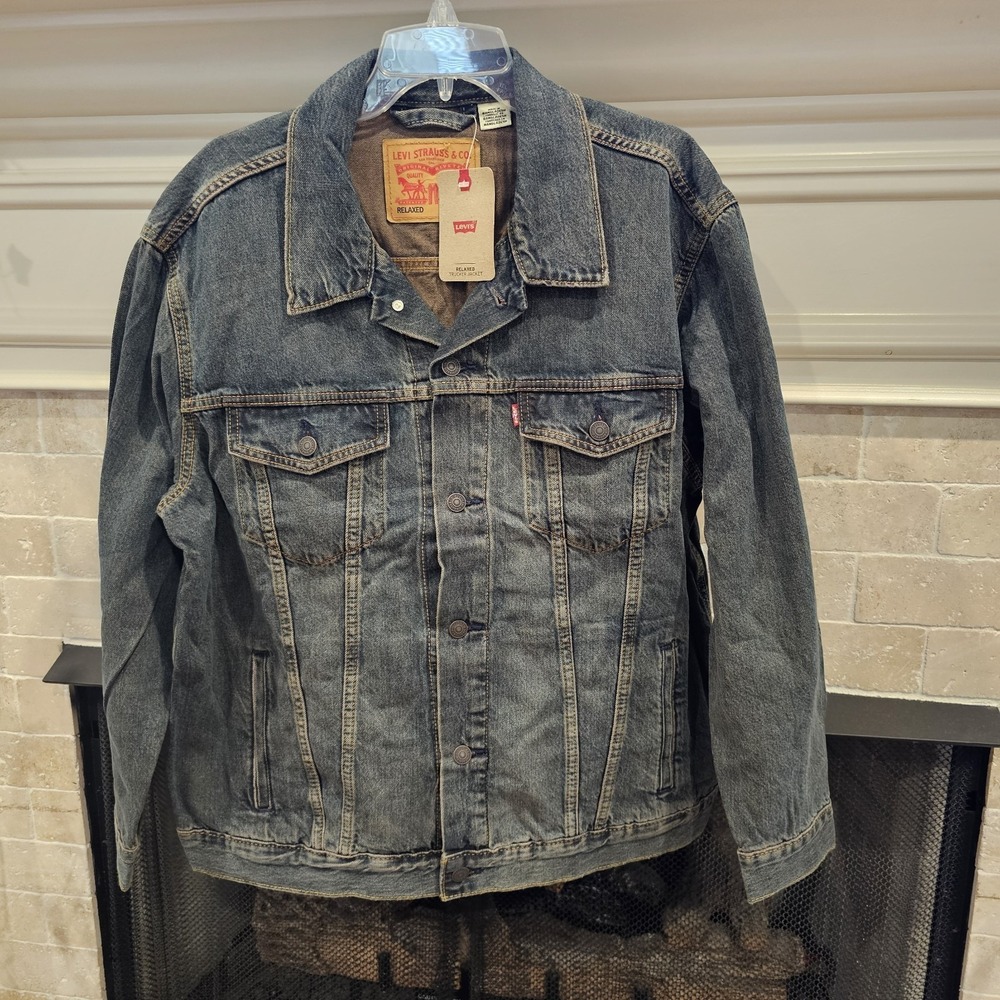 Levis Mens L Trucker Denim Jacket Large Darker Wash Cotton